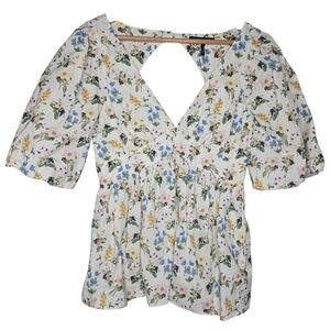 Marissa Webb Griffin Botanical Floral Cottagecore Puff Open Back Top Medium
